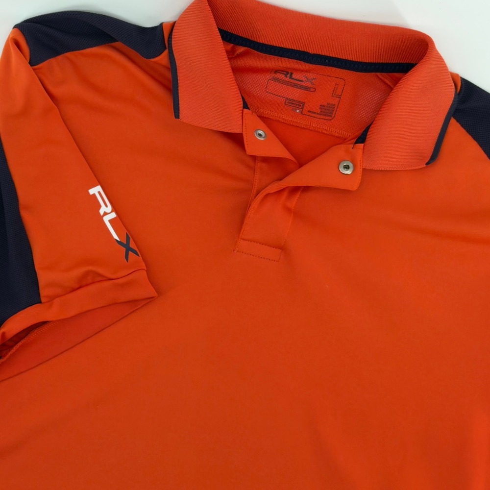 RLX Ralph Lauren Men's Orange Navy Golf Polo Shirt Size L